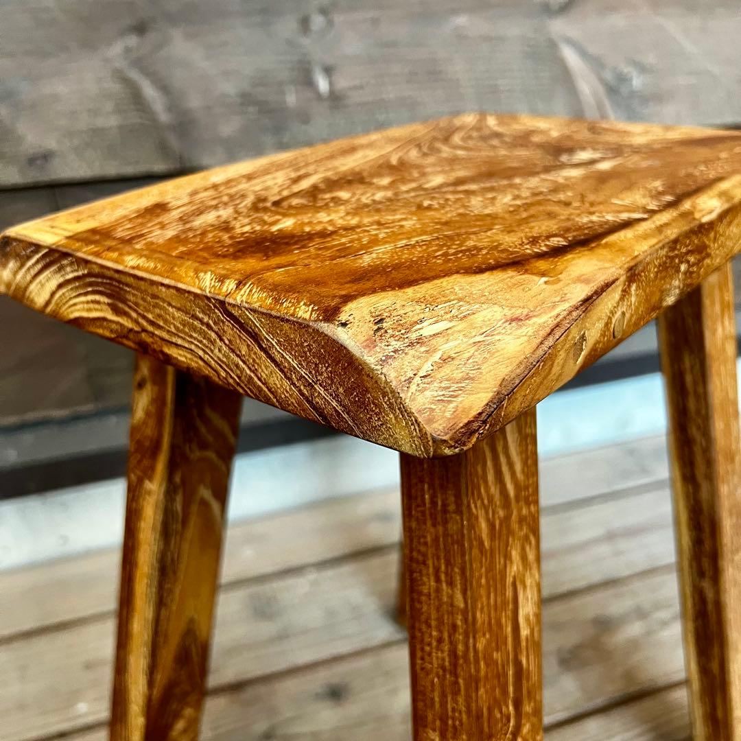 オールドチーク材 一枚板ベンチ35cm チーク無垢材 アンティーク調 スツール