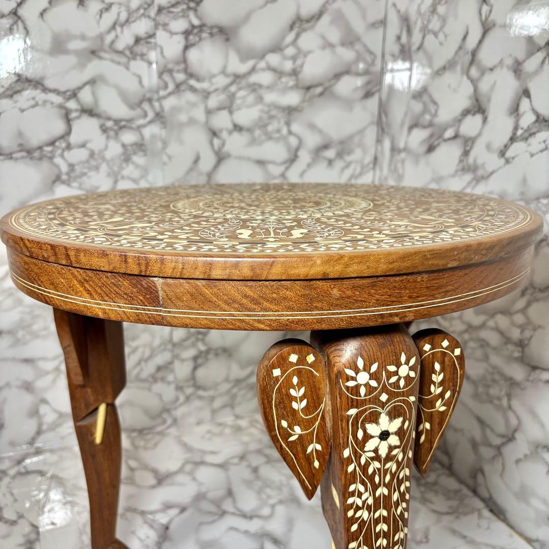 インド製 インディアンローズウッド　天然素材　 象嵌細工 サイドテーブル 3本脚