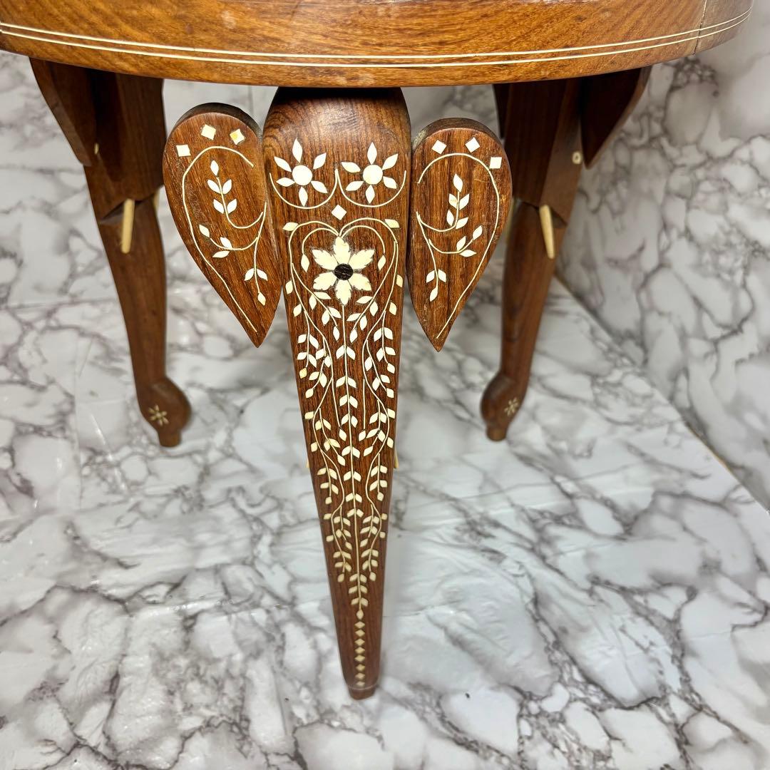 インド製 インディアンローズウッド　天然素材　 象嵌細工 サイドテーブル 3本脚