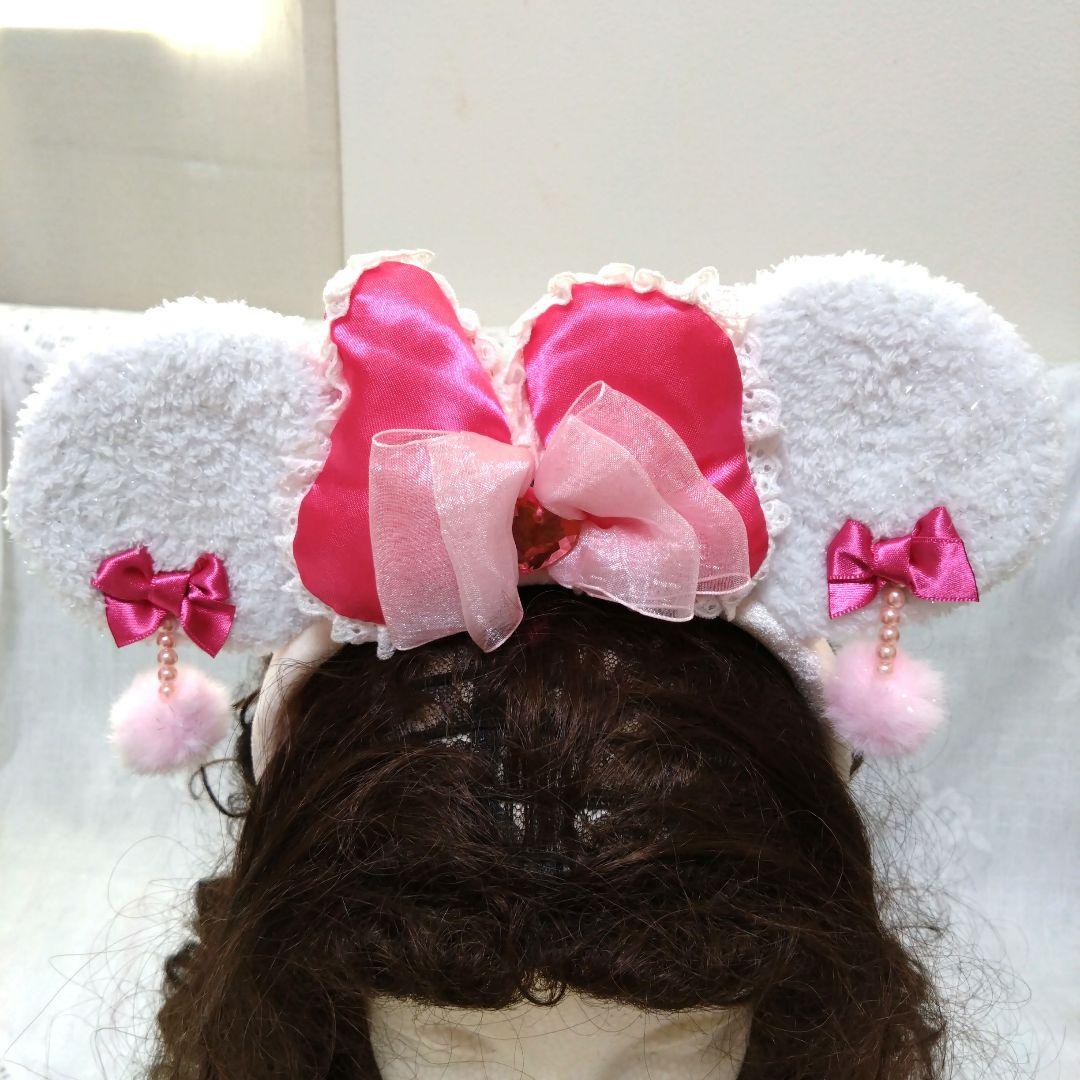 ミニー カチューシャ ホワイト ピンク イヤリング ディズニー - メルカリ