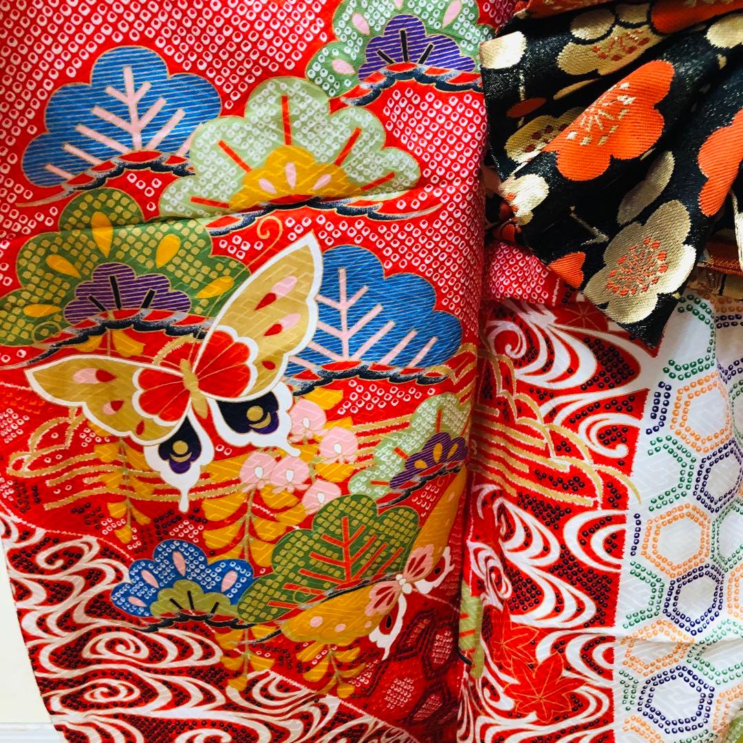 七五三七歳❣️豪華絞り柄アシメトリ花金彩⭐︎正絹全通袋帯刺繍煌びやか⭐︎完全フルセット