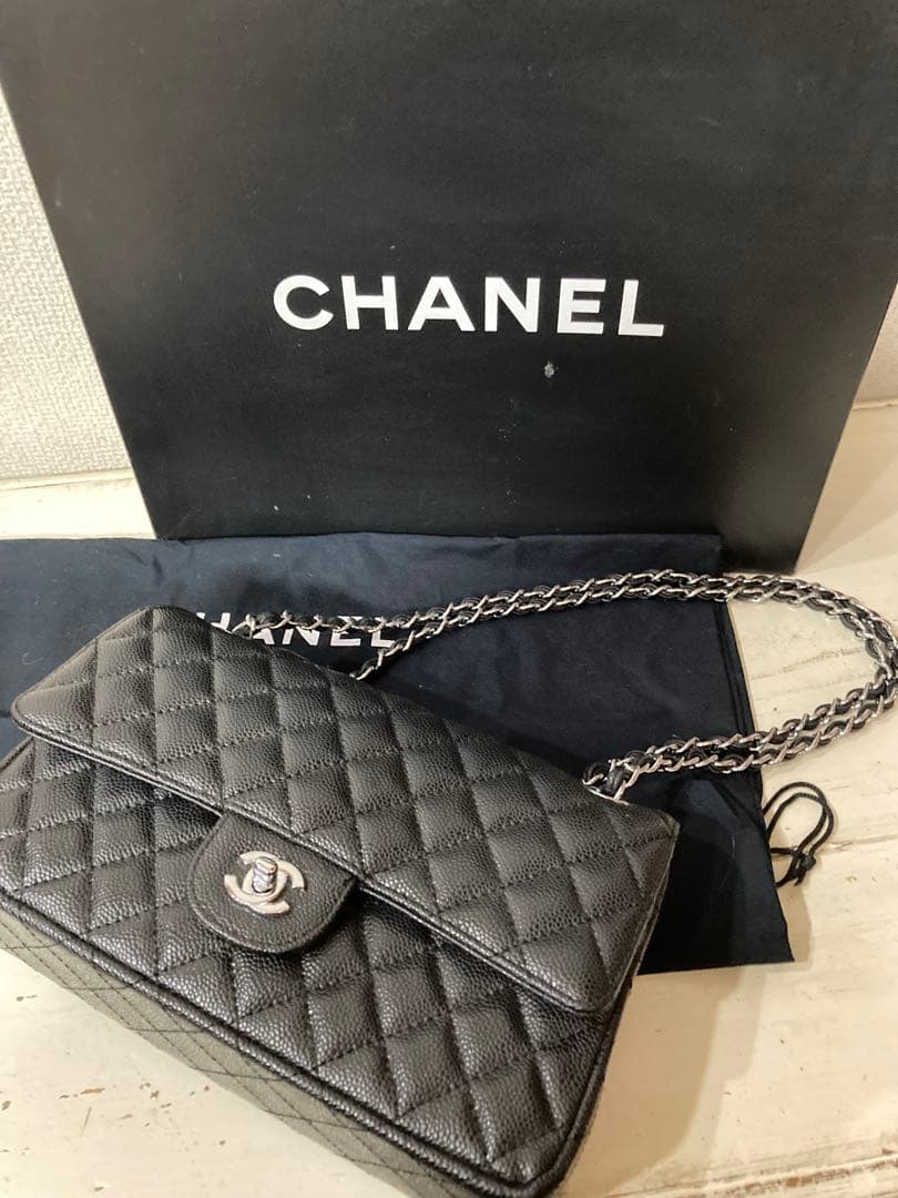 難ありCHANEL 【ノベルティ】チェーン フラップバッグ/キャビア/