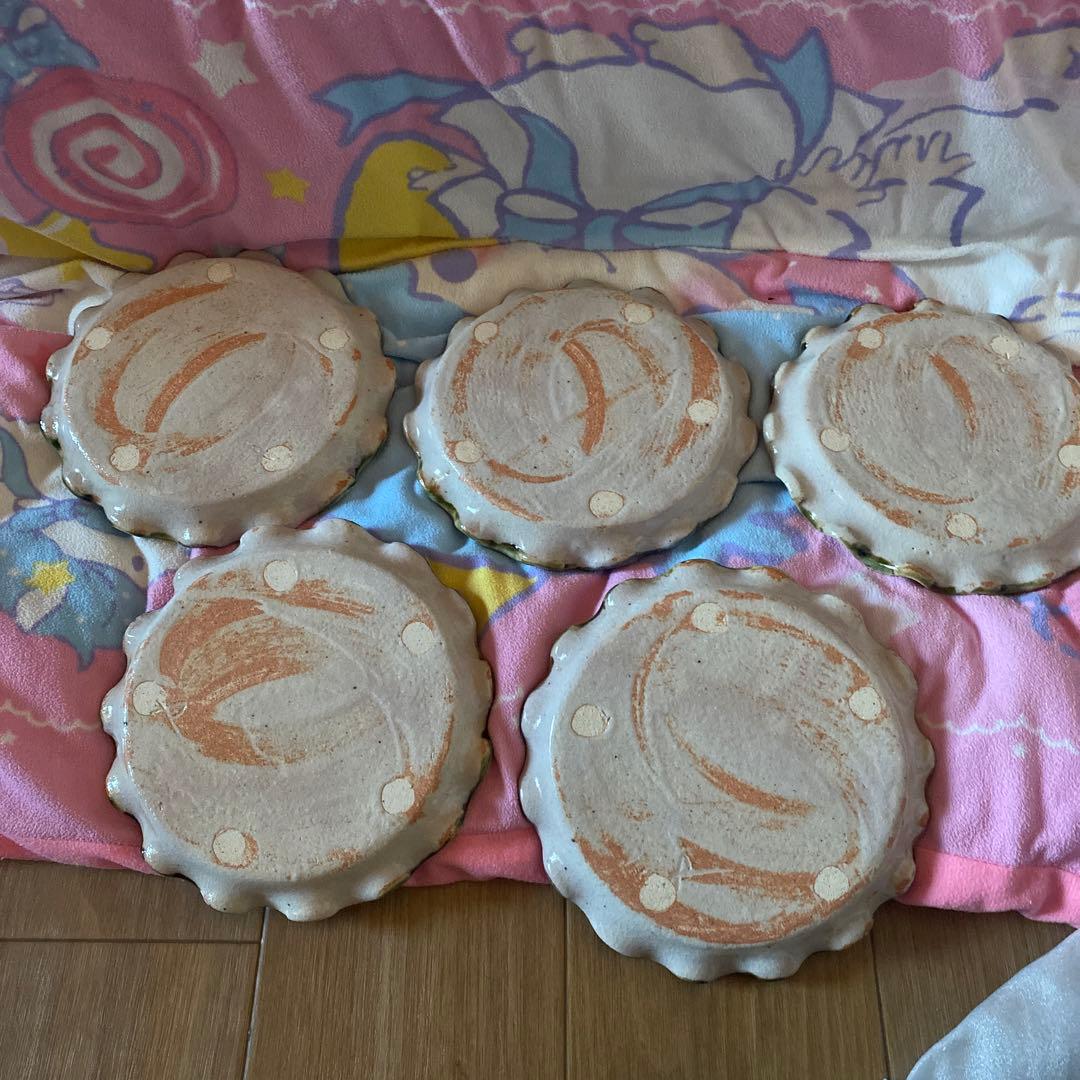 美濃焼　玉山窯　織部椿絵　銘々皿揃