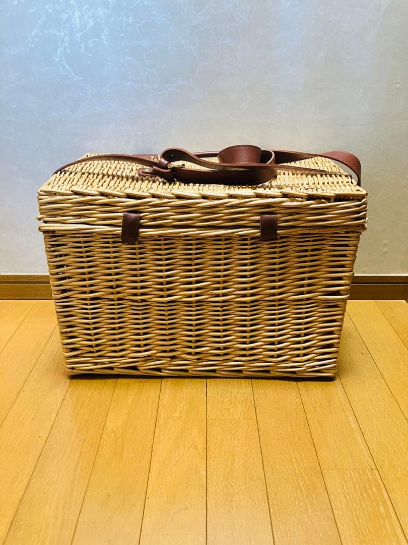 バスケット フタ付 緑中布あり　北欧 藤 ラタン ピクニック カゴ　多用途