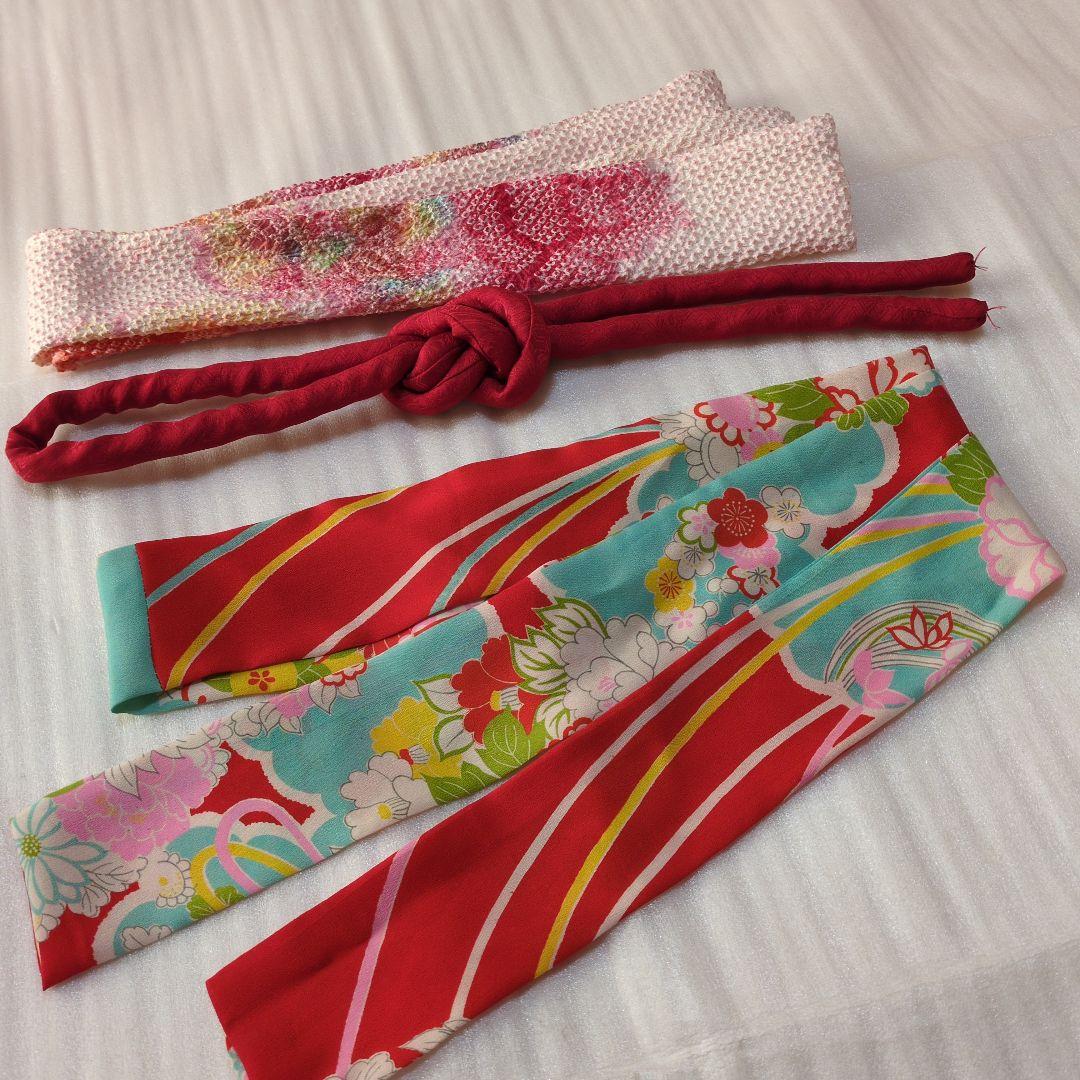 七五三７歳正絹着物とハンドメイドのだらり帯と帯締め帯揚げとしごきのセット