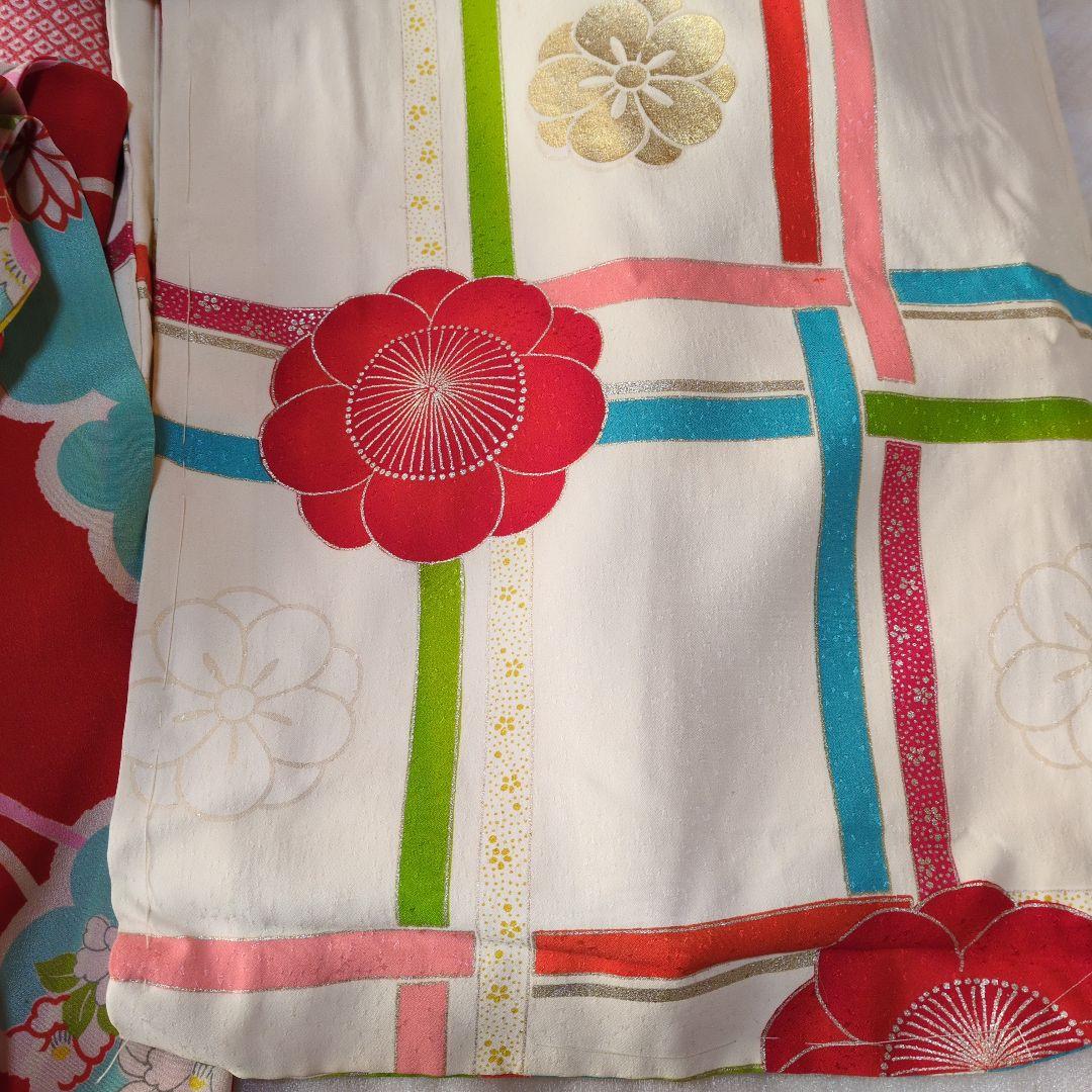 七五三７歳正絹着物とハンドメイドのだらり帯と帯締め帯揚げとしごきのセット