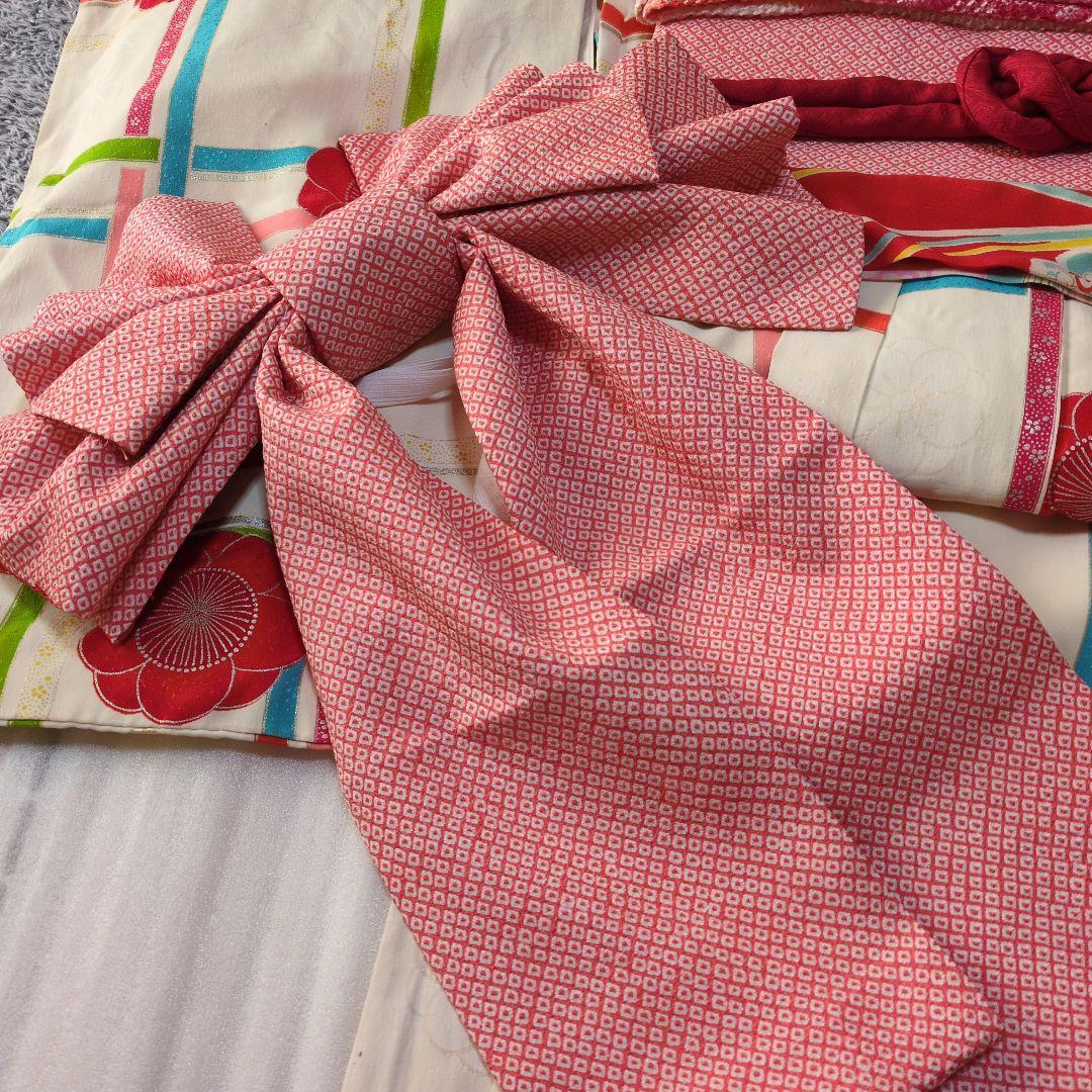 七五三７歳正絹着物とハンドメイドのだらり帯と帯締め帯揚げとしごきのセット