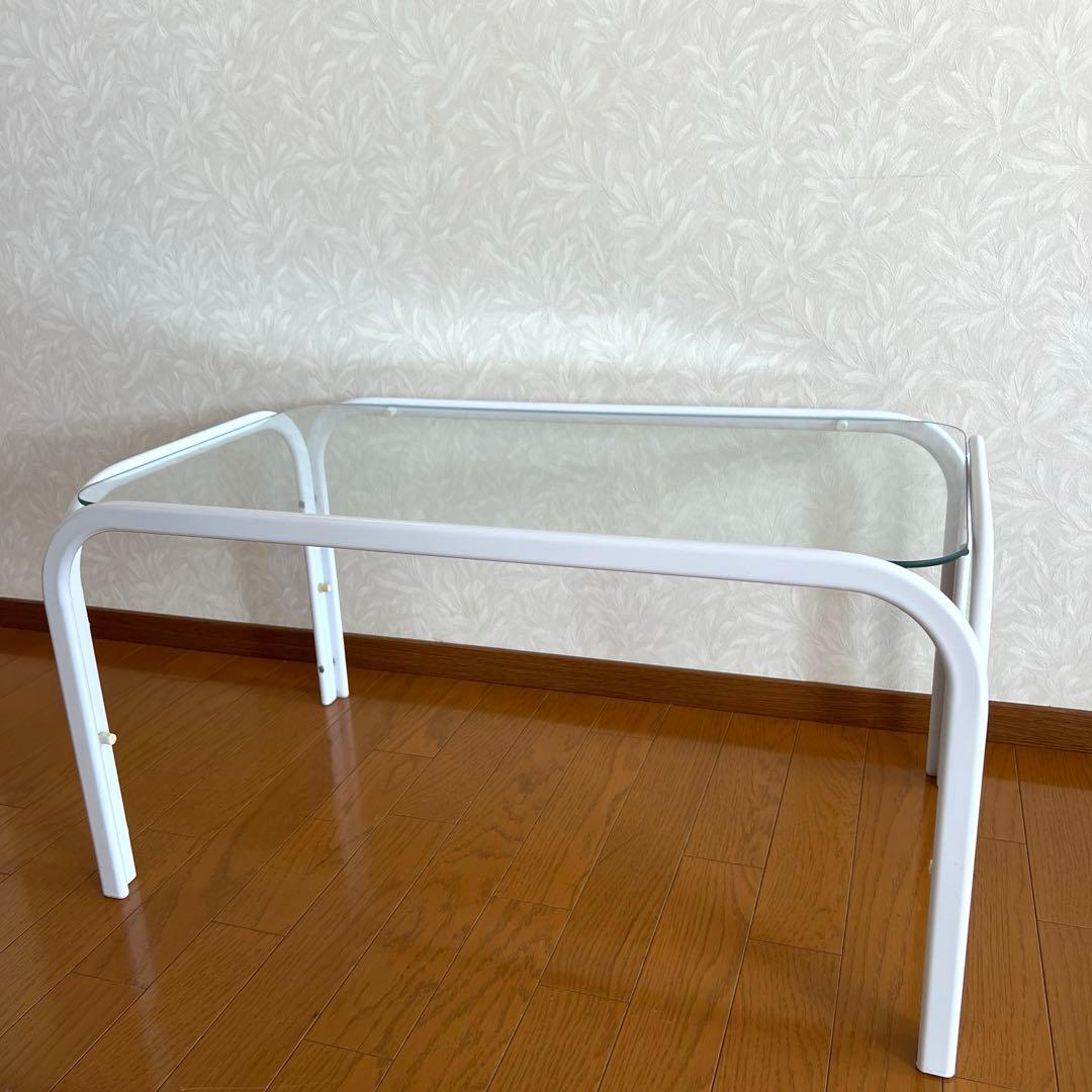 80s 90s モダン ガラステーブル ミッドセンチュリー アイアン 白ホワイト