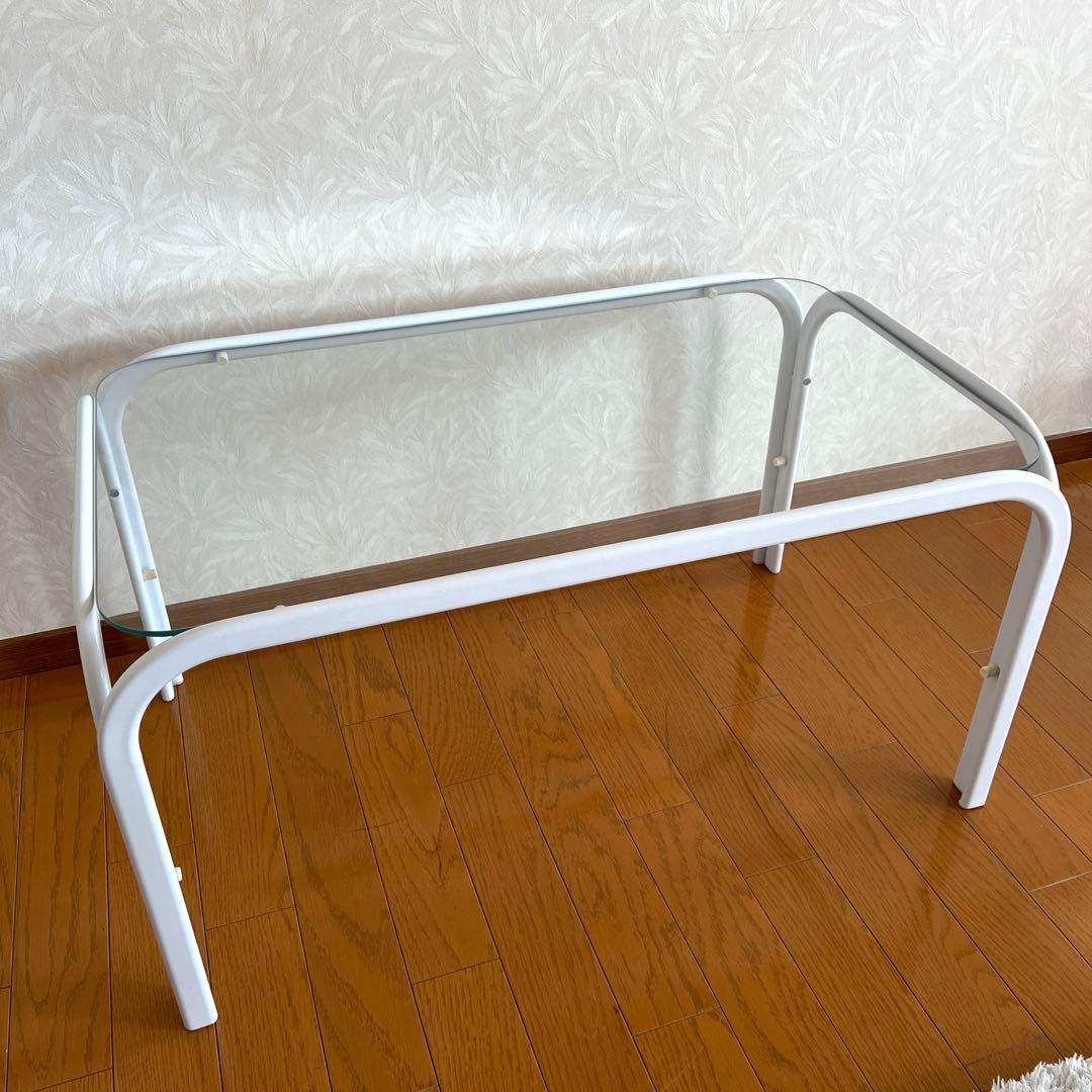 80s 90s モダン ガラステーブル ミッドセンチュリー アイアン 白ホワイト