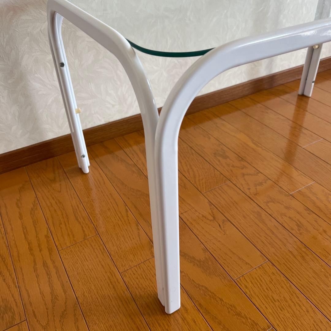 80s 90s モダン ガラステーブル ミッドセンチュリー アイアン 白ホワイト