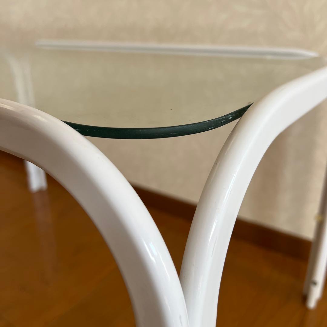 80s 90s モダン ガラステーブル ミッドセンチュリー アイアン 白ホワイト