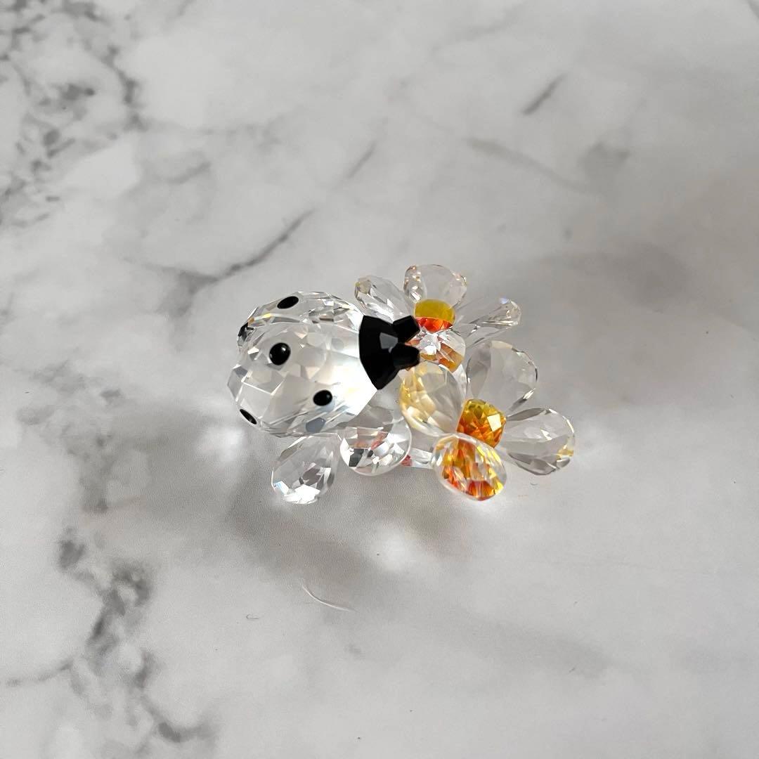 美品　スワロフスキー SWAROVSKI 花とテントウムシ オブジェ 置物