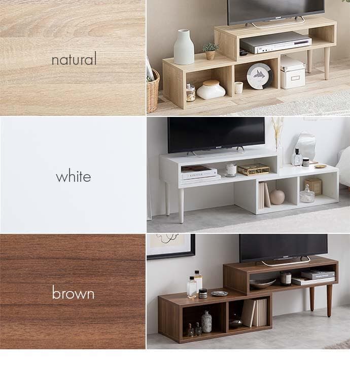 ローボード 棚 75〜133cm伸縮 角度調整 ホワイト