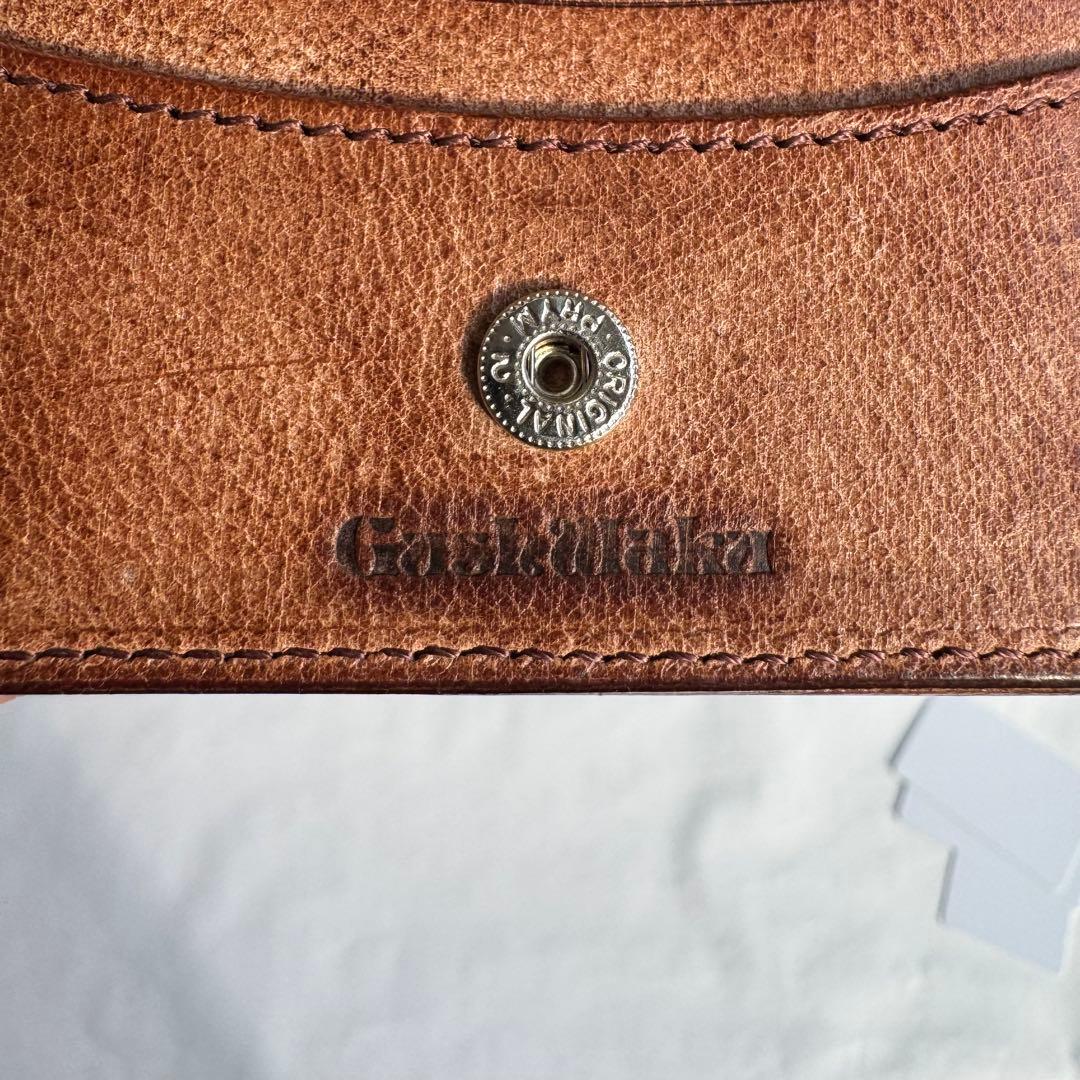 アラスカレザー 二つ折りミニ財布 ブラウン×ヌメ革 ハンドメイド 本革ウォレット