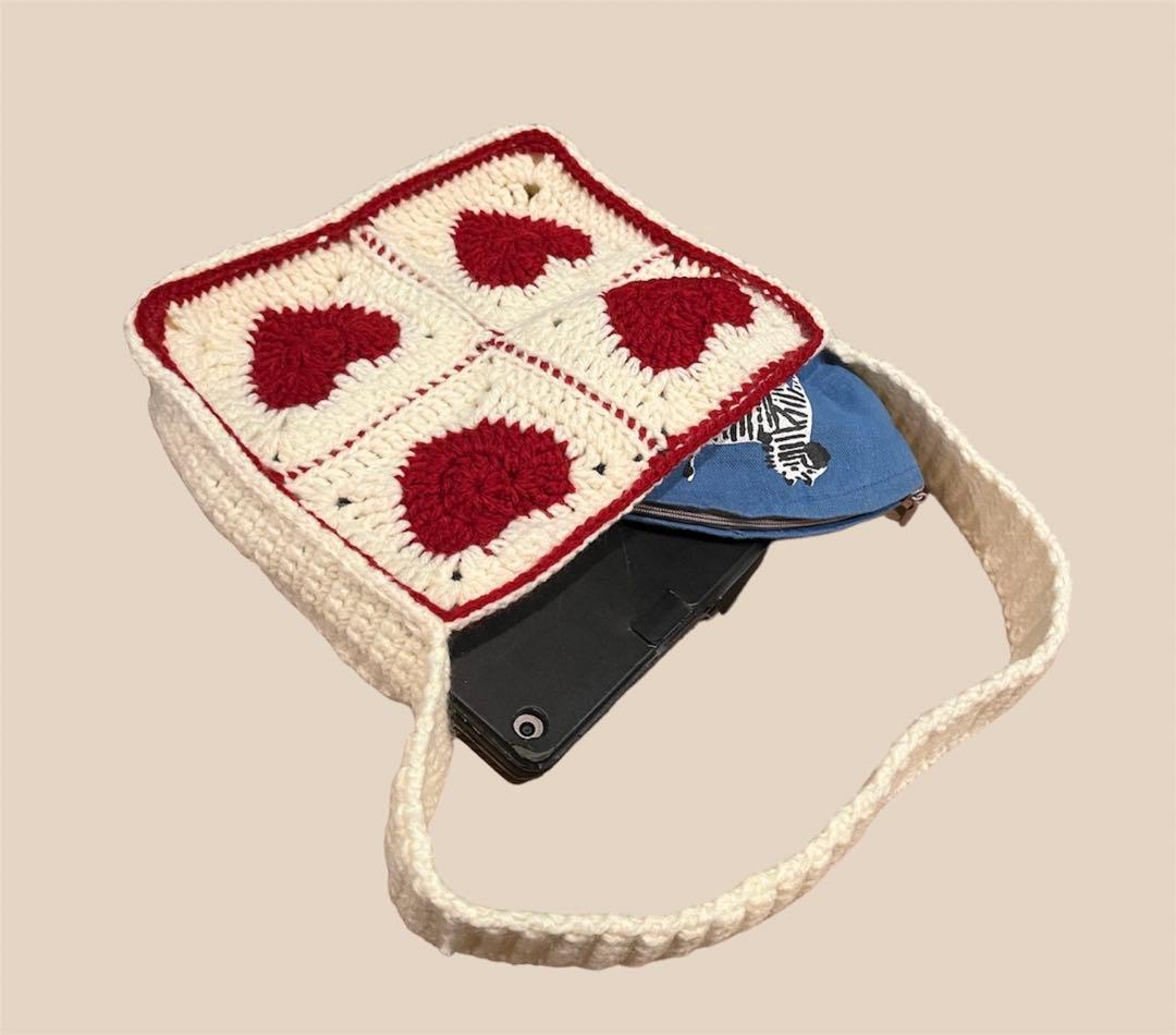 グラニースクエア バッグ ハート ワンショル 手編み かぎ針編み - メルカリ