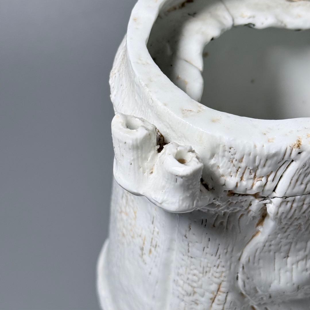 江戸後期 平戸焼 白磁玄武竹形花器 共箱 迫力の造形美 大珍品 蒐集家旧