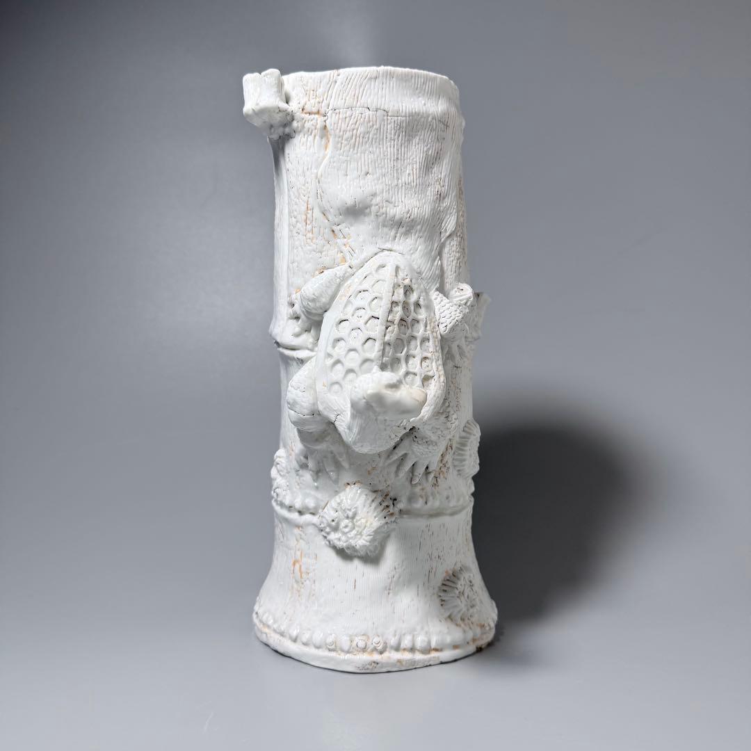 江戸後期 平戸焼 白磁玄武竹形花器 共箱 迫力の造形美 大珍品 蒐集家旧