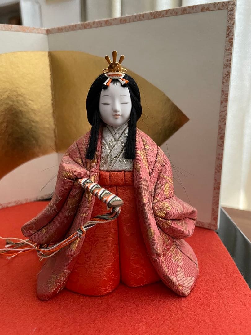 江戸木目込　柿沼東光作　立ち雛　黒塗り屏風付き