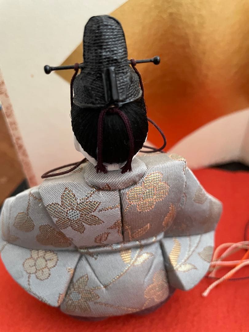 江戸木目込　柿沼東光作　立ち雛　黒塗り屏風付き