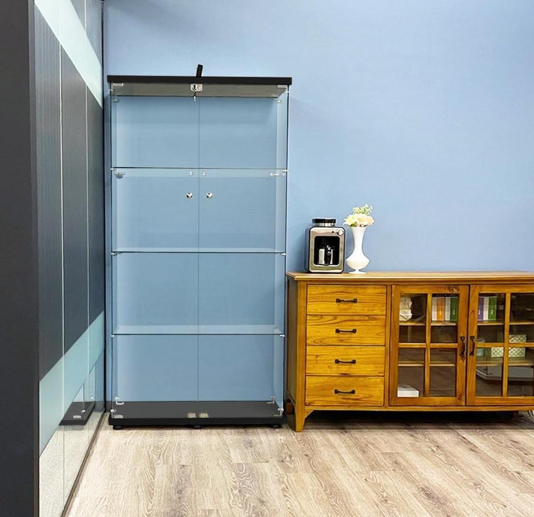 【新品】コレクションケース 4段ワイド 棚 ブラック ガラス フィギュアケース