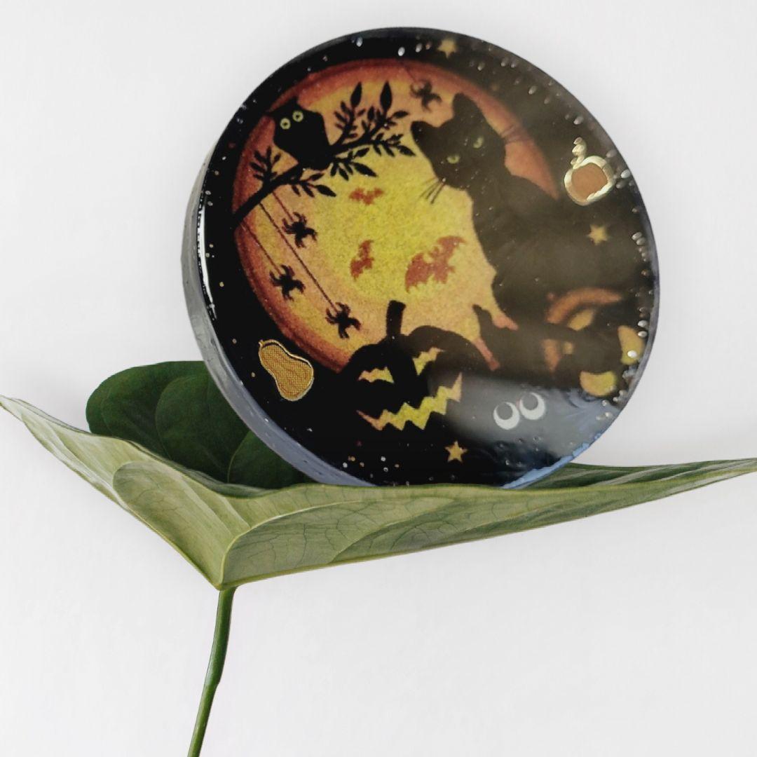 NO.360❤黒猫 ハロウィン❤レジンヘアゴム ブローチ