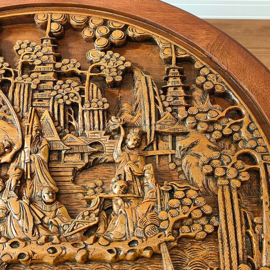 美品〉香港製 テーブル スツールセット 木彫り円卓 猫脚 ガラス天板