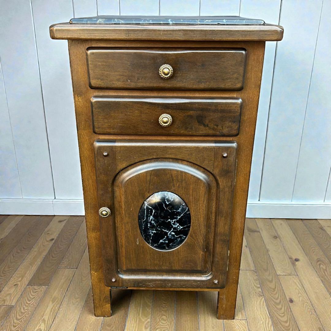 稀少❣️ヴィンテージ品✨カリモク 大理石天板 電話台 当時物 キャビネット 収納