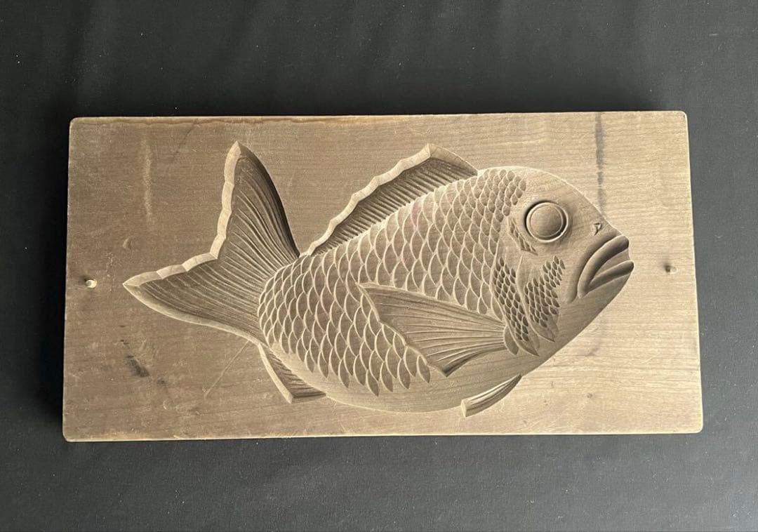菓子型 特大型の鯛 タイ 細密37.3×19.1cm和菓子古道具アンティーク木彫