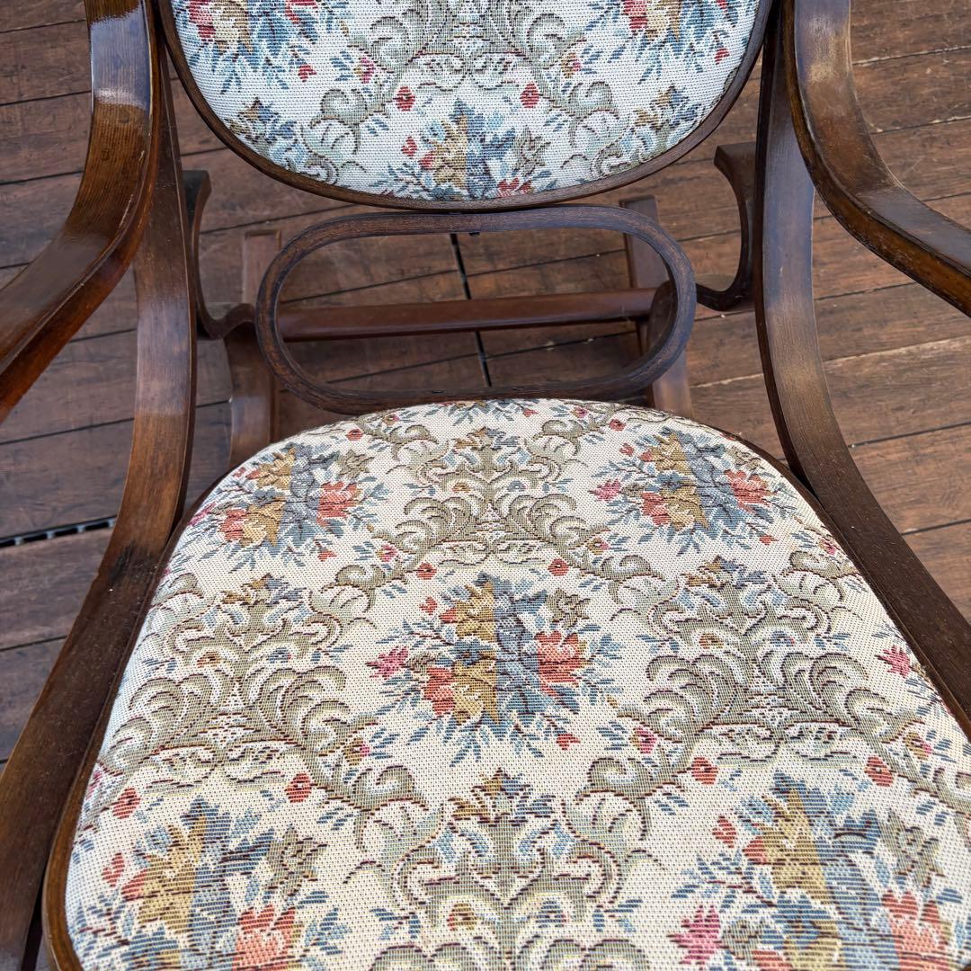 昭和レトロ 木製 ベントウッド 花柄ゴブラン織り ロッキングチェア アームチェア