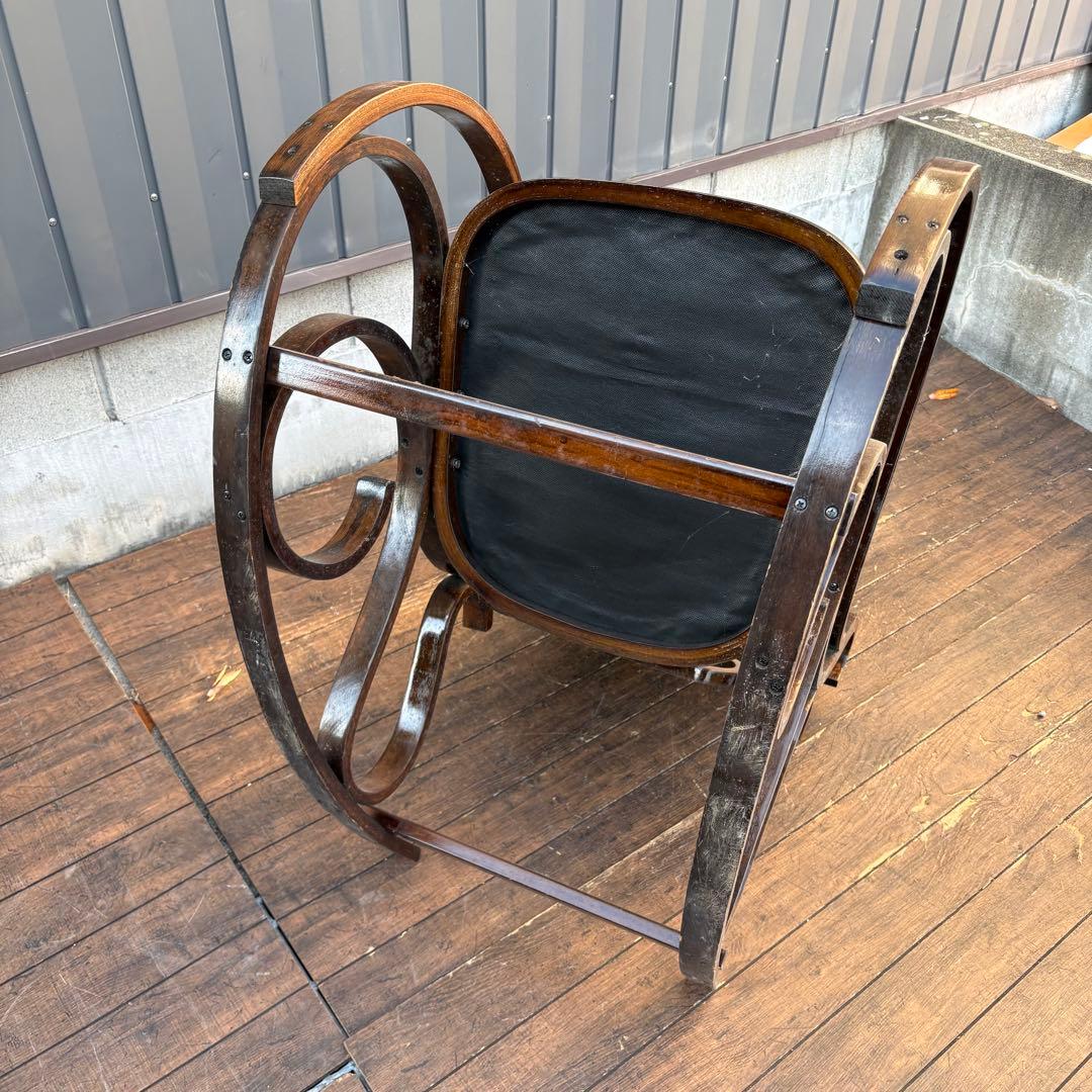 昭和レトロ 木製 ベントウッド 花柄ゴブラン織り ロッキングチェア アームチェア