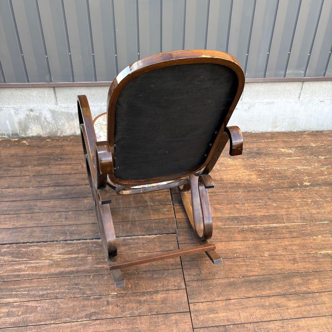 昭和レトロ 木製 ベントウッド 花柄ゴブラン織り ロッキングチェア アームチェア