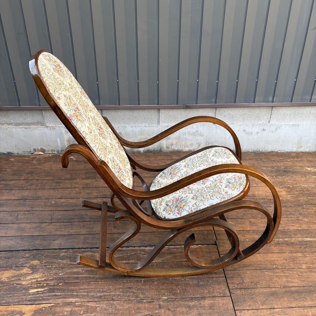 昭和レトロ 木製 ベントウッド 花柄ゴブラン織り ロッキングチェア アームチェア
