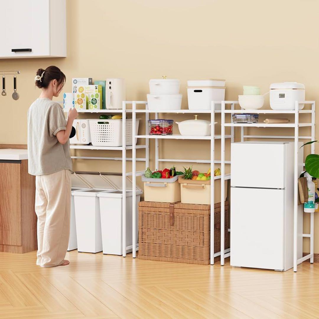 ゴミ箱上ラック 高さ126cm オープンラック 横幅伸縮キッチン収納