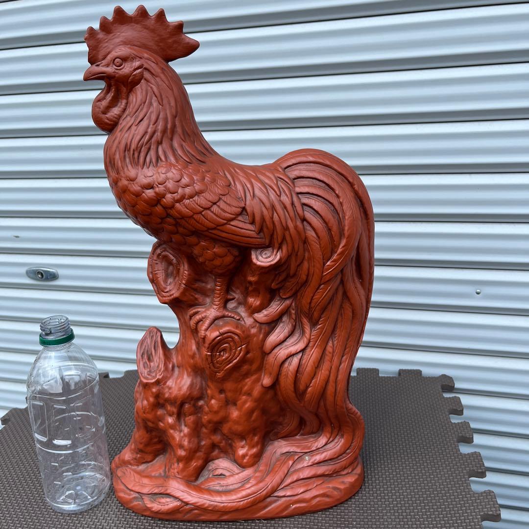 茶色 陶器製 ニワトリ彫刻