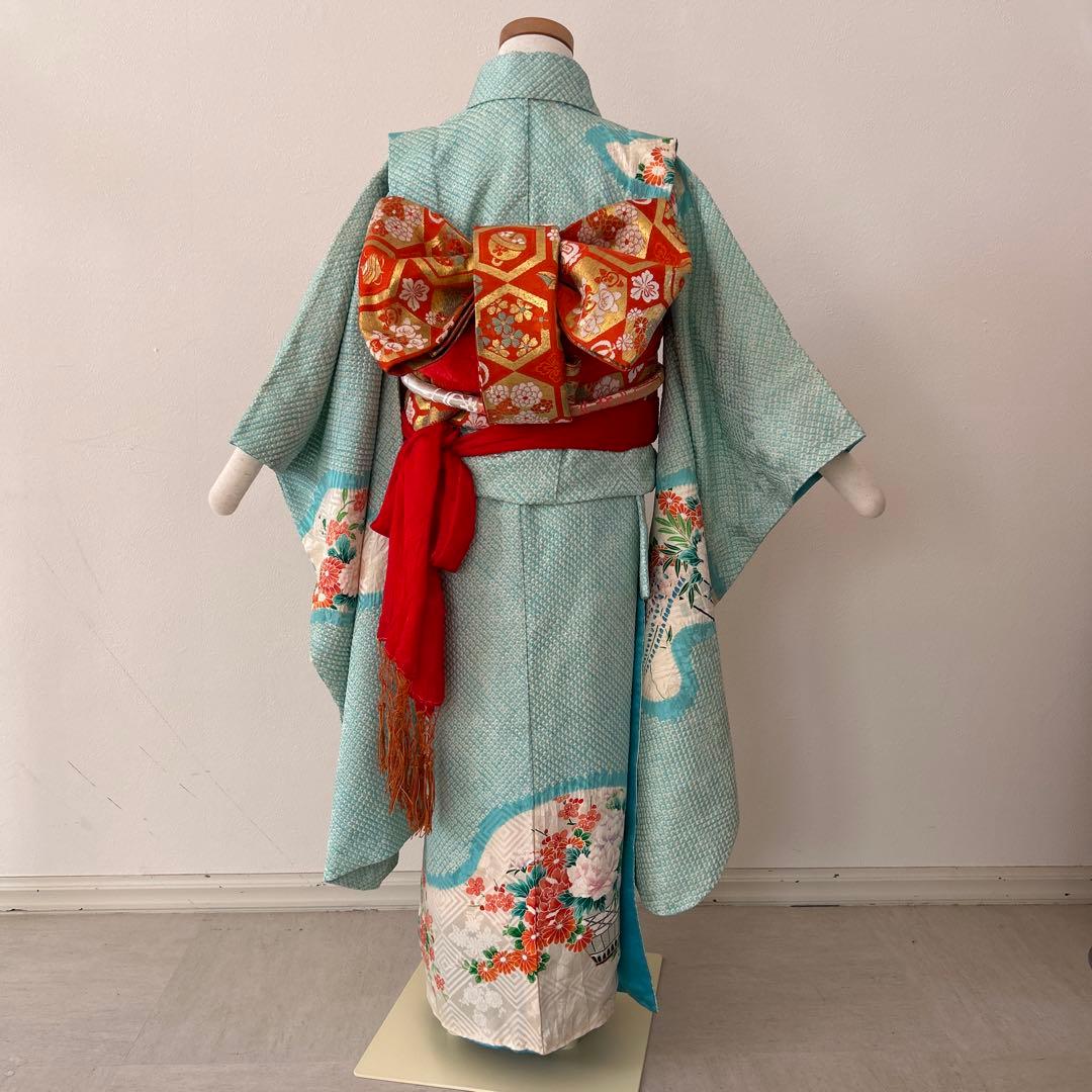 7歳　七五三　総絞り　正絹着物　古典柄　帯　帯揚げ　帯締め　しごき　セット