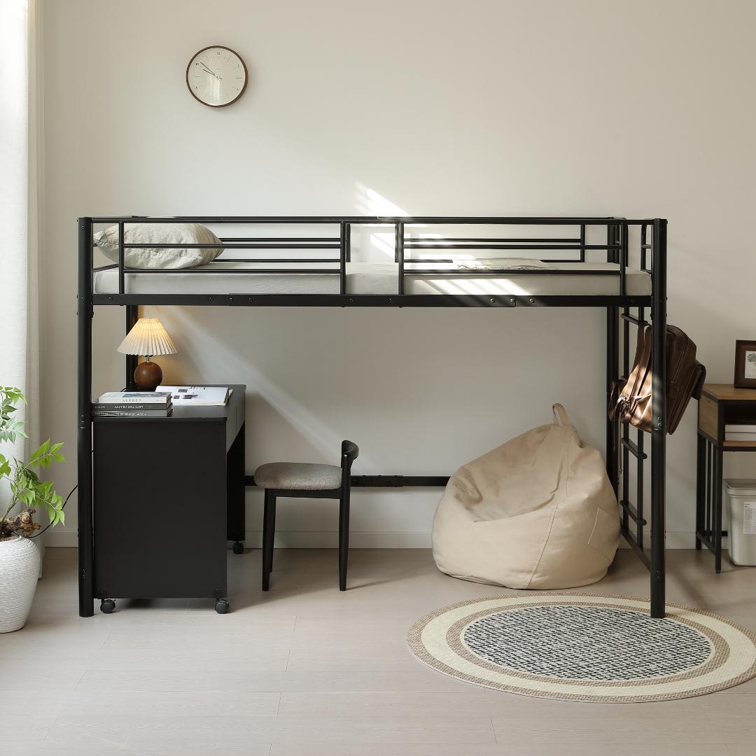 高さ140cm】システムベッド 耐荷重150kg スチール BLACK