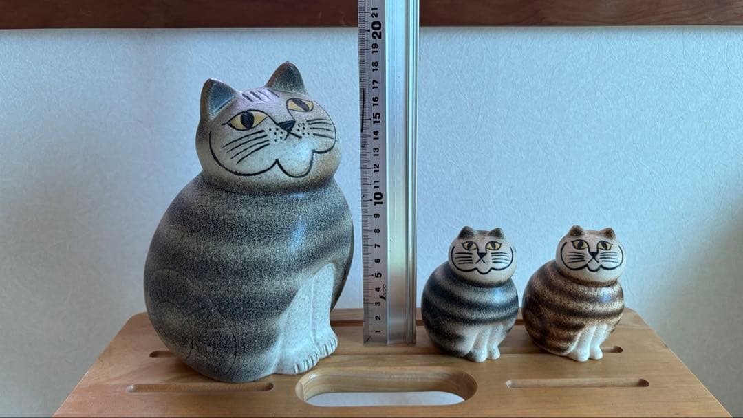 みかん缶様　リサラーソン猫のストライプ陶器置物3点セット
