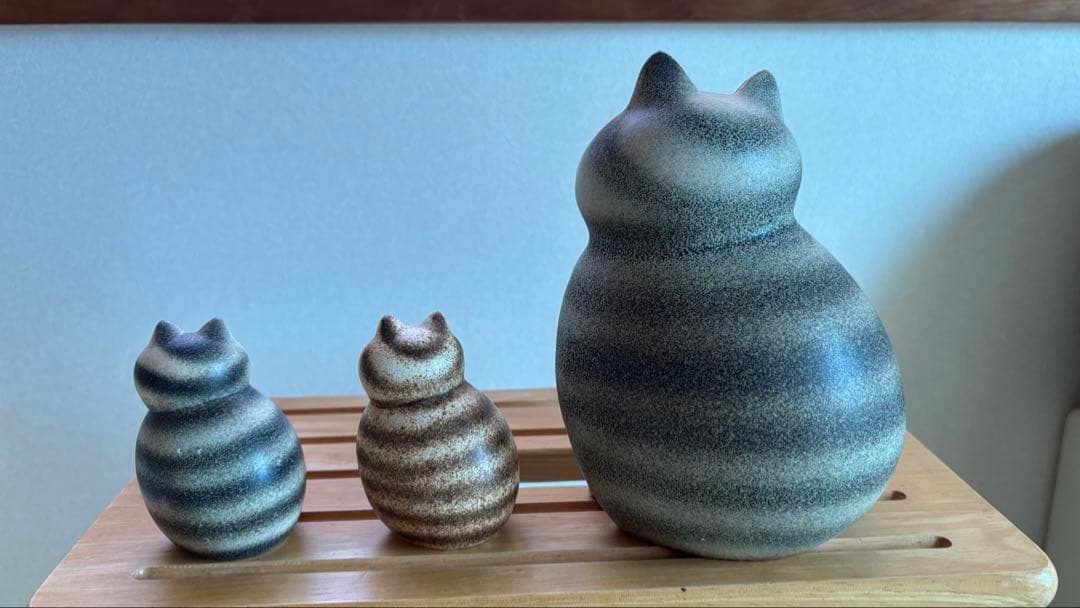 みかん缶様　リサラーソン猫のストライプ陶器置物3点セット