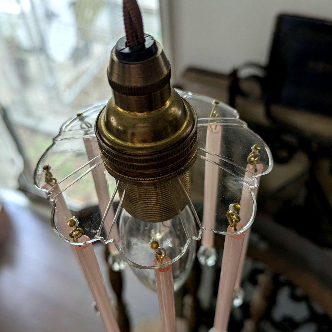 dフランスアンティーク　ピンクオパリンストロードロップ　ミニシャンデリアシェード