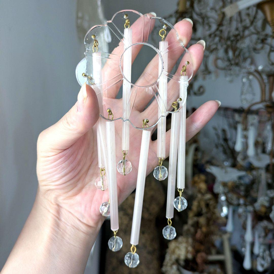 dフランスアンティーク　ピンクオパリンストロードロップ　ミニシャンデリアシェード