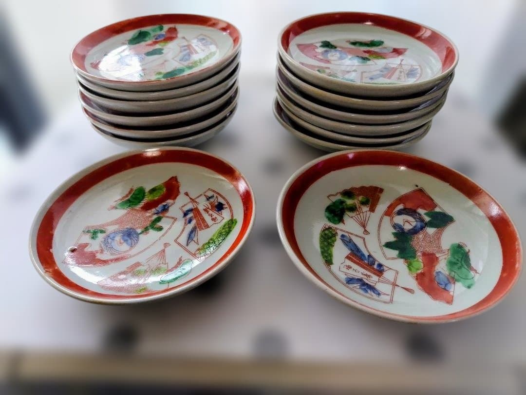 大正時代　伊万里焼赤絵印判手小皿 １４枚