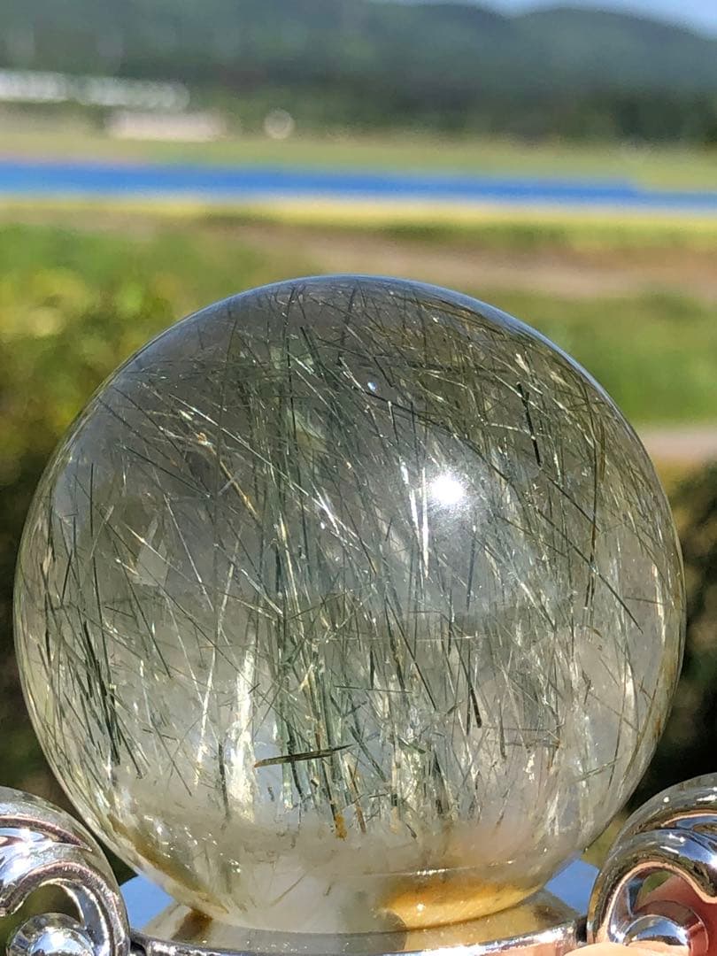 ✨51mm 超レア　❤️グリーン　ルチル 丸玉 スフィア 水晶 パワーストーン
