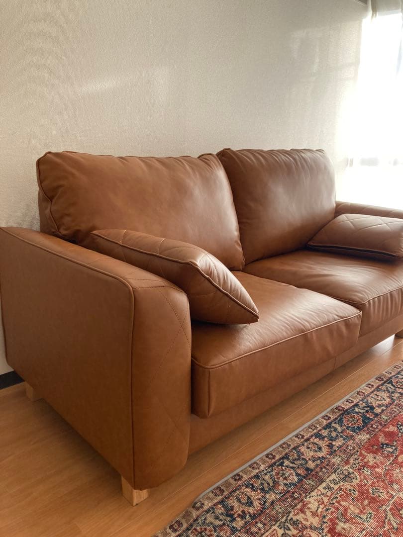 【超美品】NOCE ソファ キャメル 本革+PVC 2人掛け 3人掛け