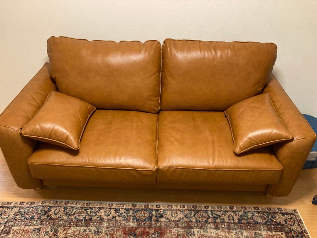 【超美品】NOCE ソファ キャメル 本革+PVC 2人掛け 3人掛け