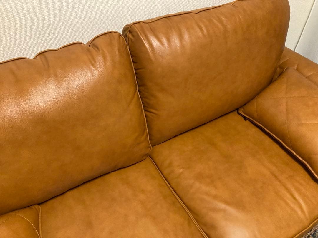 【超美品】NOCE ソファ キャメル 本革+PVC 2人掛け 3人掛け