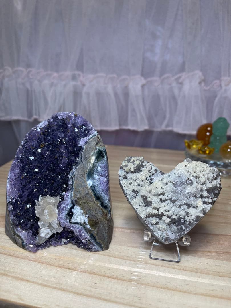 綺麗　天然石　濃いアメジストクラスター　とハット　2点セット