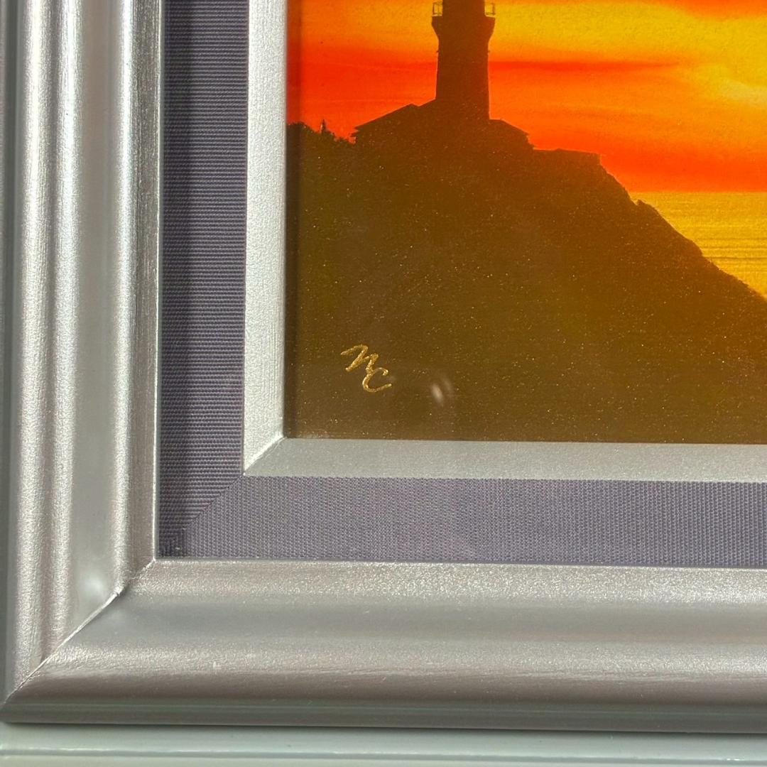 美品 鎮西直秀「瑞彩 御前崎旭光」油彩画 油絵 直筆サイン・印入 一枚