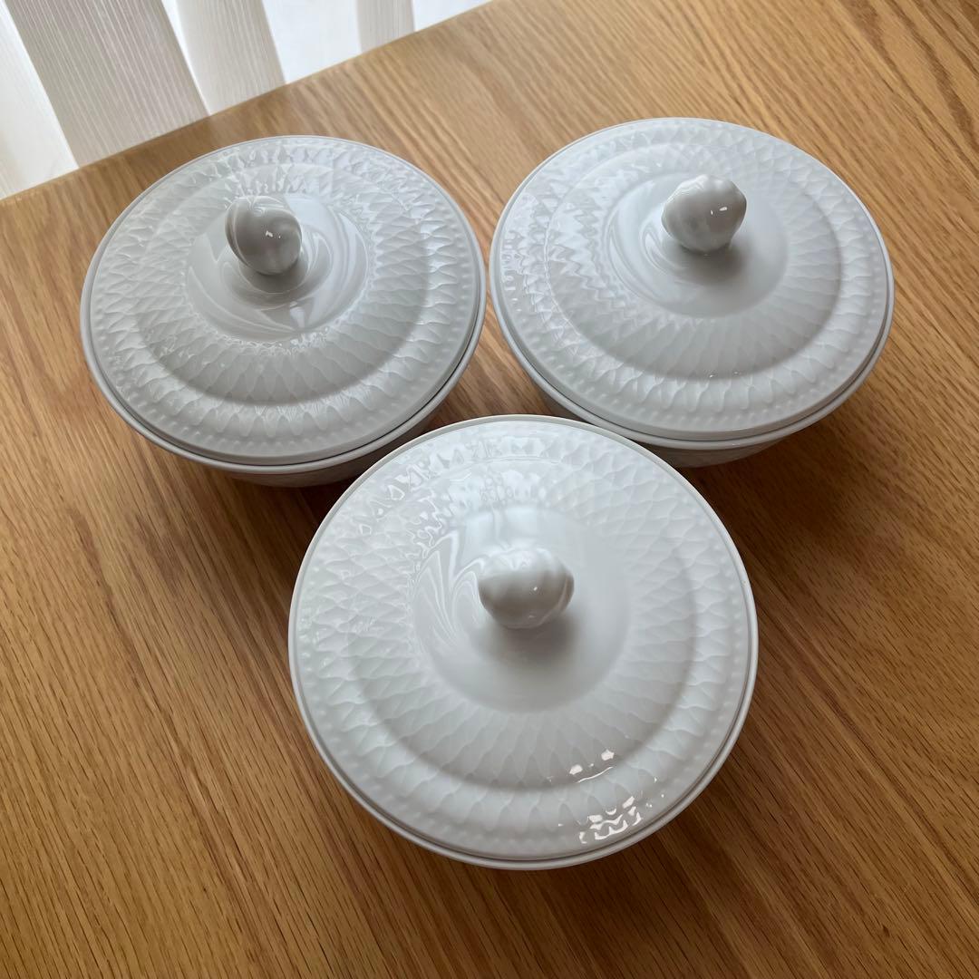 ◆廃番希少◆ロイヤルコペンハーゲン◆ホワイトパルメッテ◆蓋付きボウル3セット◆