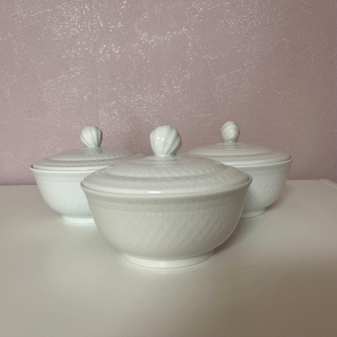◆廃番希少◆ロイヤルコペンハーゲン◆ホワイトパルメッテ◆蓋付きボウル3セット◆
