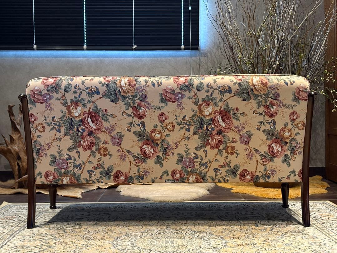 karimoku カリモク 3人掛けソファ 3Pソファ 花柄 ビンテージ nY